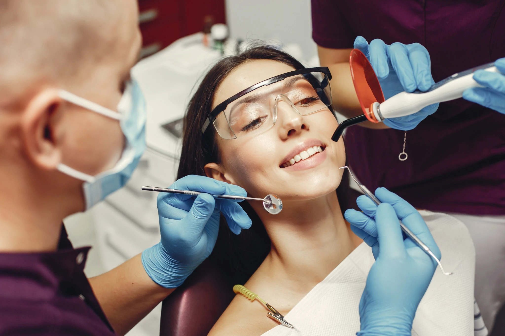 Emergency dental checkup for a female patient